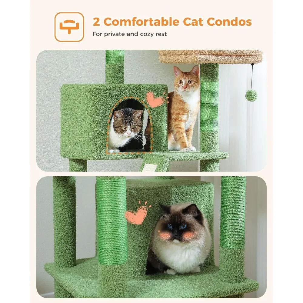 Cactus Cat Tree, 70.9" Tall Cat Tree for Indoor Cats, Large Cat Tree for Large Cats, Multi-Level Tall Tower