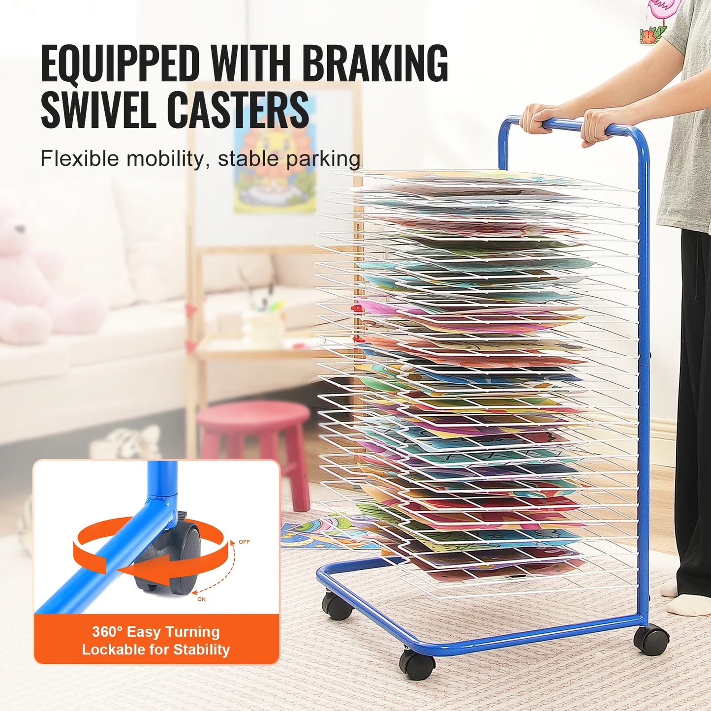 SucceBuy Art Drying Rack 25 Removable Shelves Paint Drying Rack With Lockable Wheels Carbon Steel Painting Drying Rack