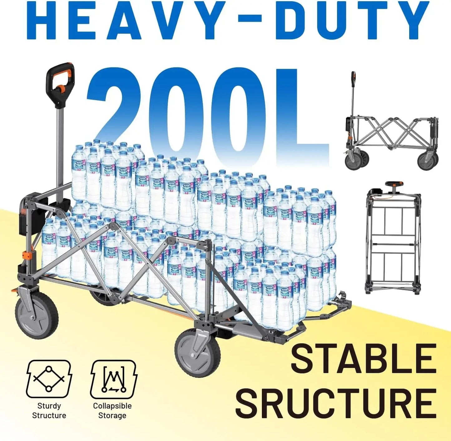 Electric Utility Wagon Cart, 200L Capacity, 300 lbs Load,Foldable Heavy-Duty Design with All-Terrain Wheels,Variable Speed Drive