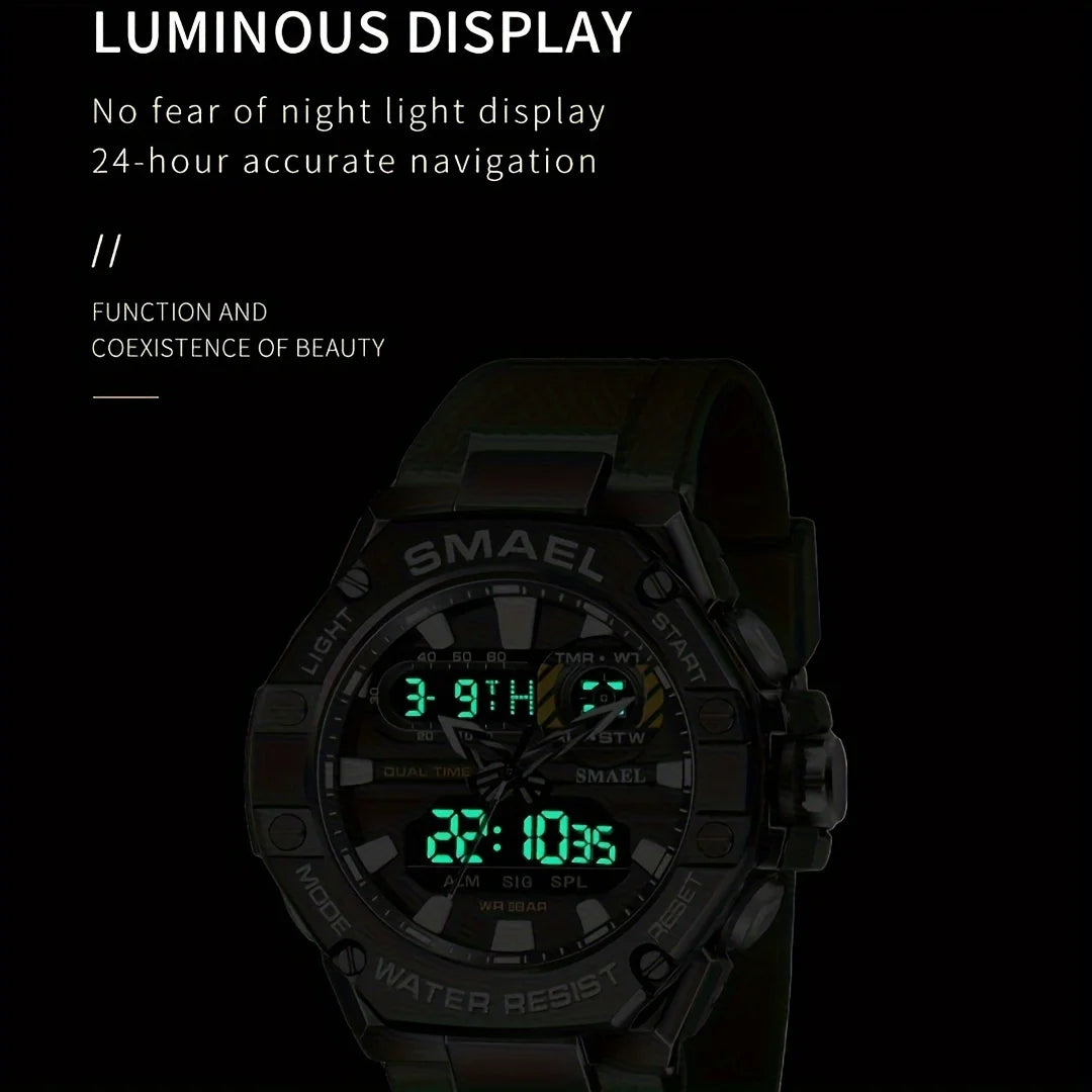 Men Fashion Electronic Wristwatch TPU Band Luminous Display Dual Time LED