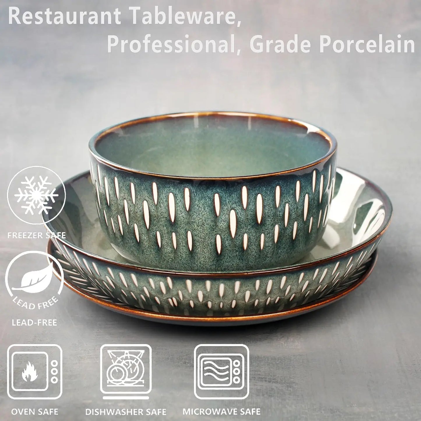 Dinnerware Sets 12 Pieces - Round Reactive Glaze Tableware - Kitchen Dinnerware Porcelain Crockery with Dinner Plate, Bowl and S