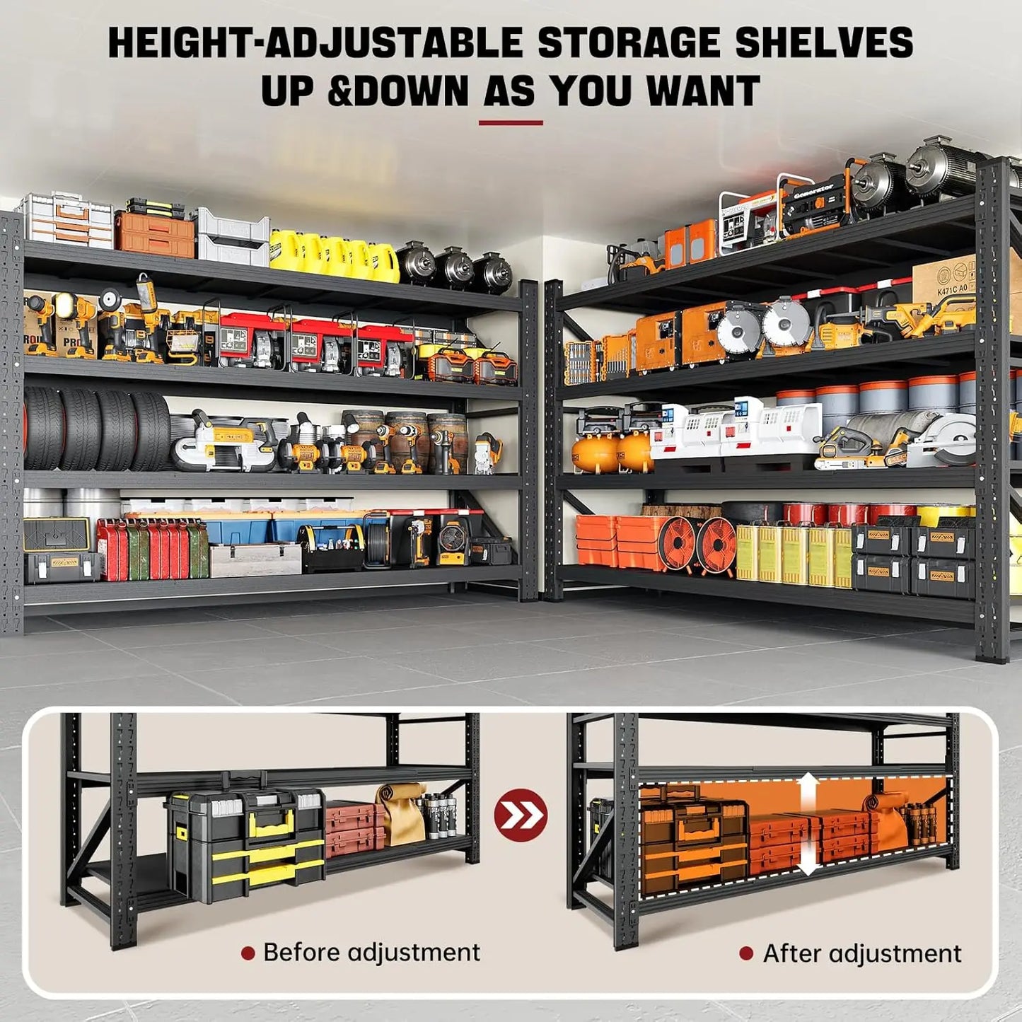 5000LBS Storage Shelves,71" W Garage Shelving Heavy Duty Metal Adjustable Garage Shelves, Shelving Units Industrial Shelving
