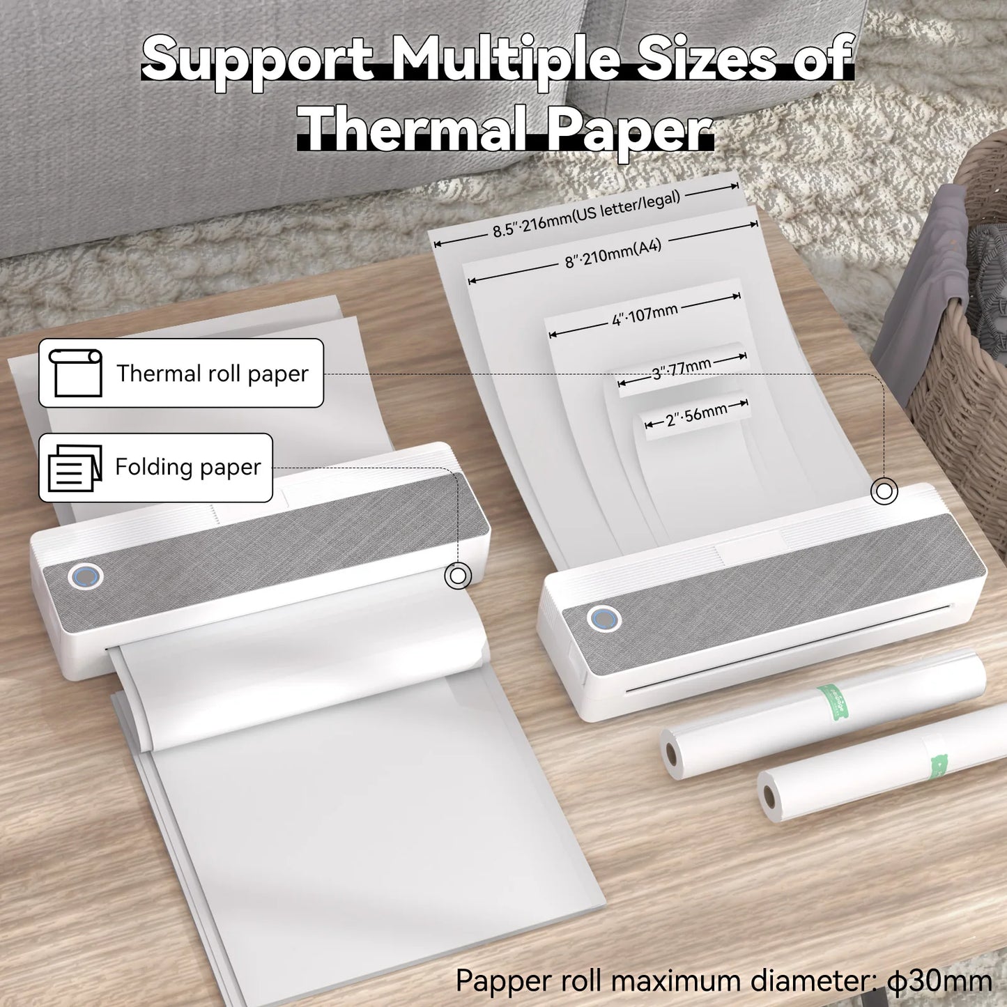 PeriPage P81 Portable Thermal Printer Wireless Travel - Mobile Compact Printer Support 8.5 X 11 US Letter & A4 Thermal Paper