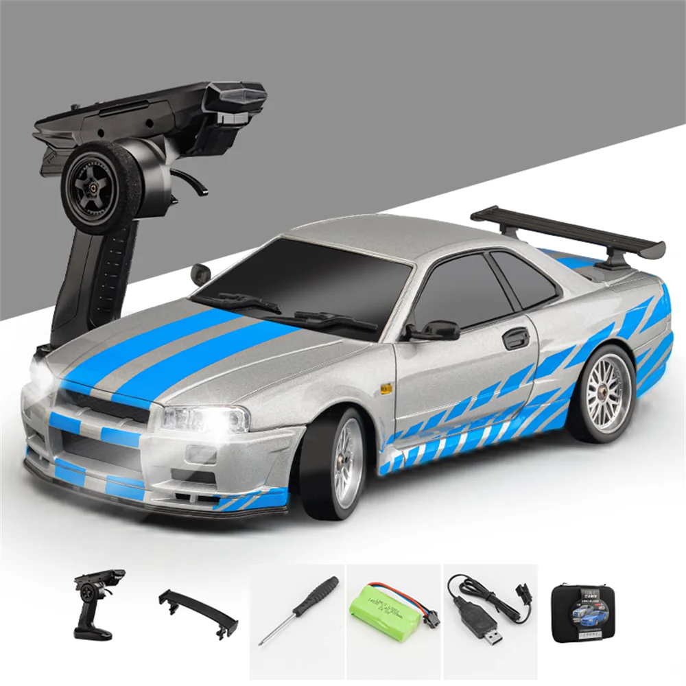 LDRC 1899 RTR 1/18 2.4G RWD RC Car Drift GTR R34 Gyro LED Light On-Road Full Proportional Alloy Body Shell Racing Vehicles Model