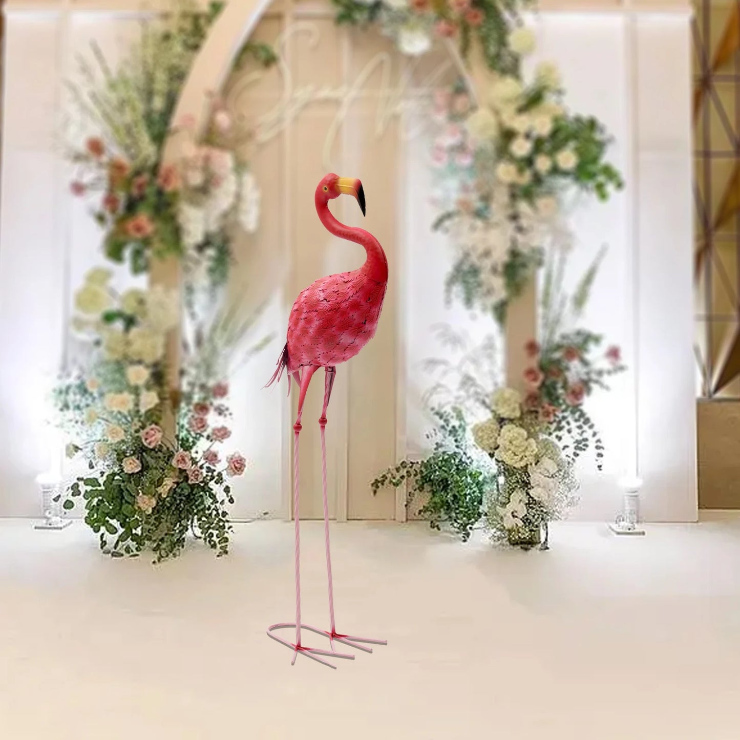 1 Pcs Pink Flamingo Metal Sculpture Garden Statues Large Bird Sculptures Yard Art Outdoor Decoration