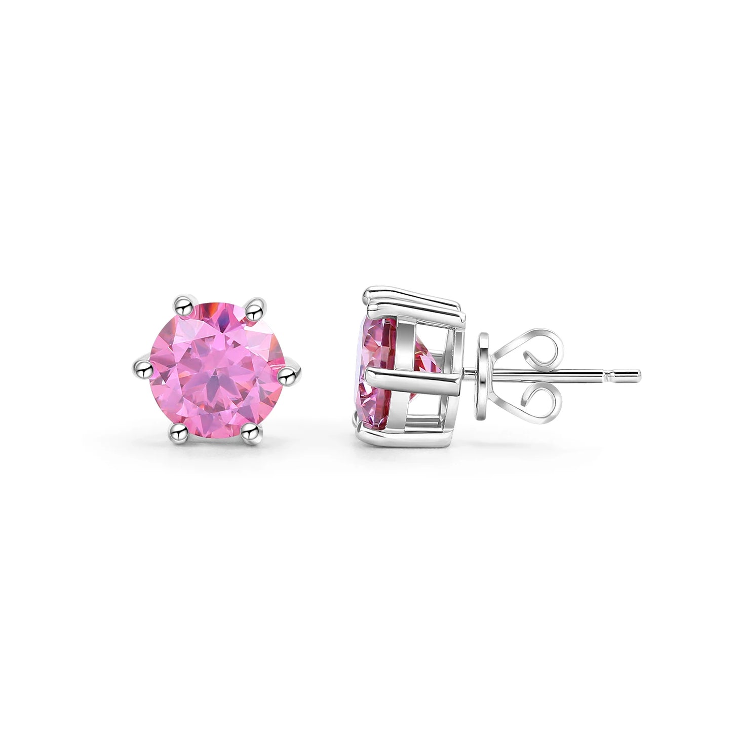 GEM'S BALLET Round Cut Pink Grey Yellow Moissanite Stud Wedding Earrings in 925 Sterling Silver Moissanite Six Prongs Earrings