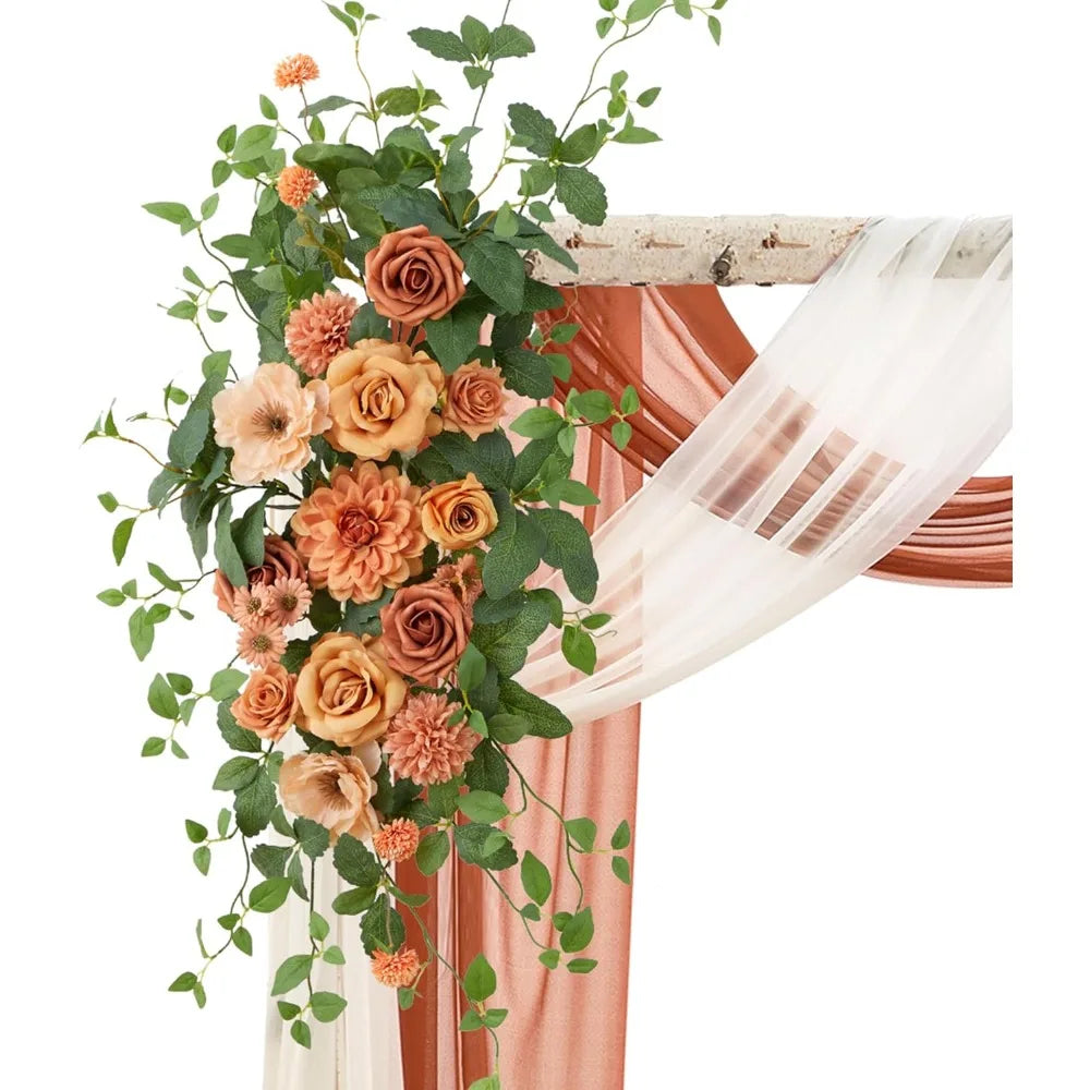 Artificial Wedding Arch Flowers Kit(Pack of 4), 2 Pcs Floral Arrangement with 2 Pcs Fabric Drap for Arch Decorations Wedding Dec