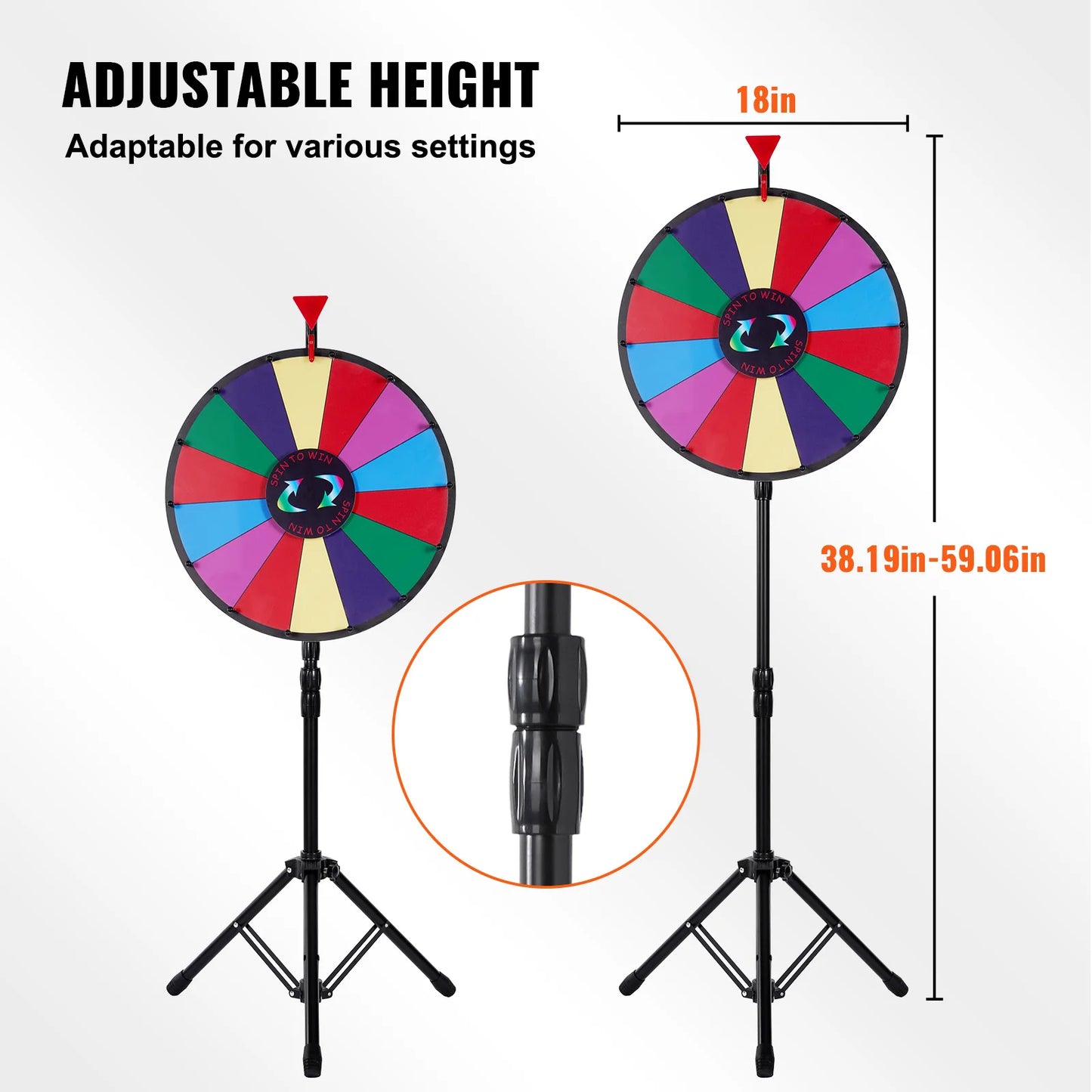 SucceBuy 18 Inch Tabletop Color Prize Wheel w/ Folding Tripod Floor Stand 14 Slots Dry Erase for Win Fortune Spinning Stand Game