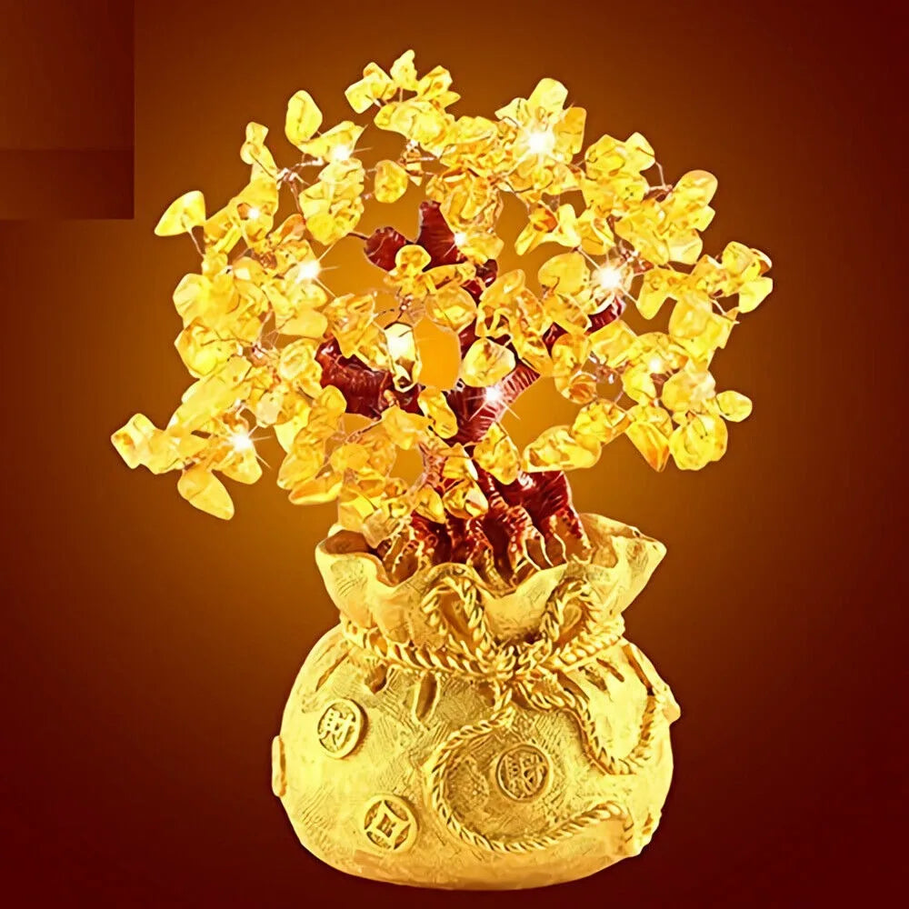Crystal Money Bag Tree Figurine Yellow Lucky Wealth Tree Lemon Quartz Home Room Decoration Feng Shui Ornaments