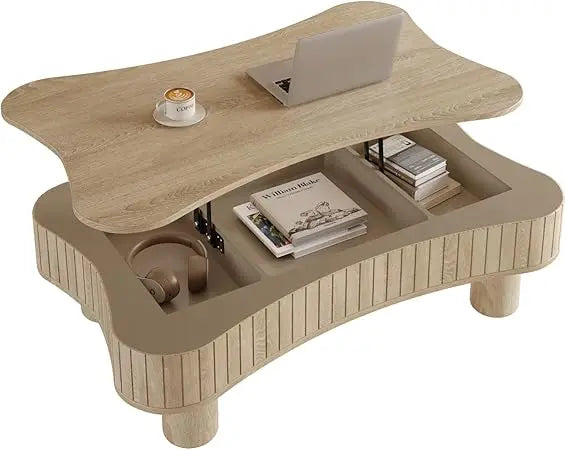 Lift Top Coffee Table with Hidden Storage, Lift Up Coffee Tables with Silent Hydraulic Lift, Cloud Shape Low Center Table Accent