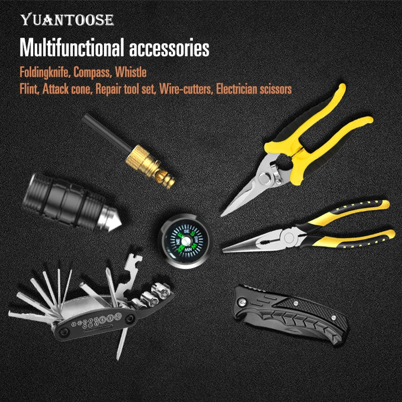 The Multifunctional Backcountry Camping Tool Includes Foldable Shovel Foldable axe Survival Kit.