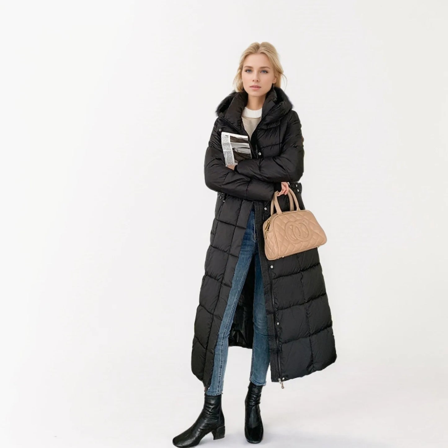 Black Winter Coat 2024 New Women's Thick Cotton Parka Jacket Korean Oversized Loose Hooded Coats Female Casual Long Overcoat
