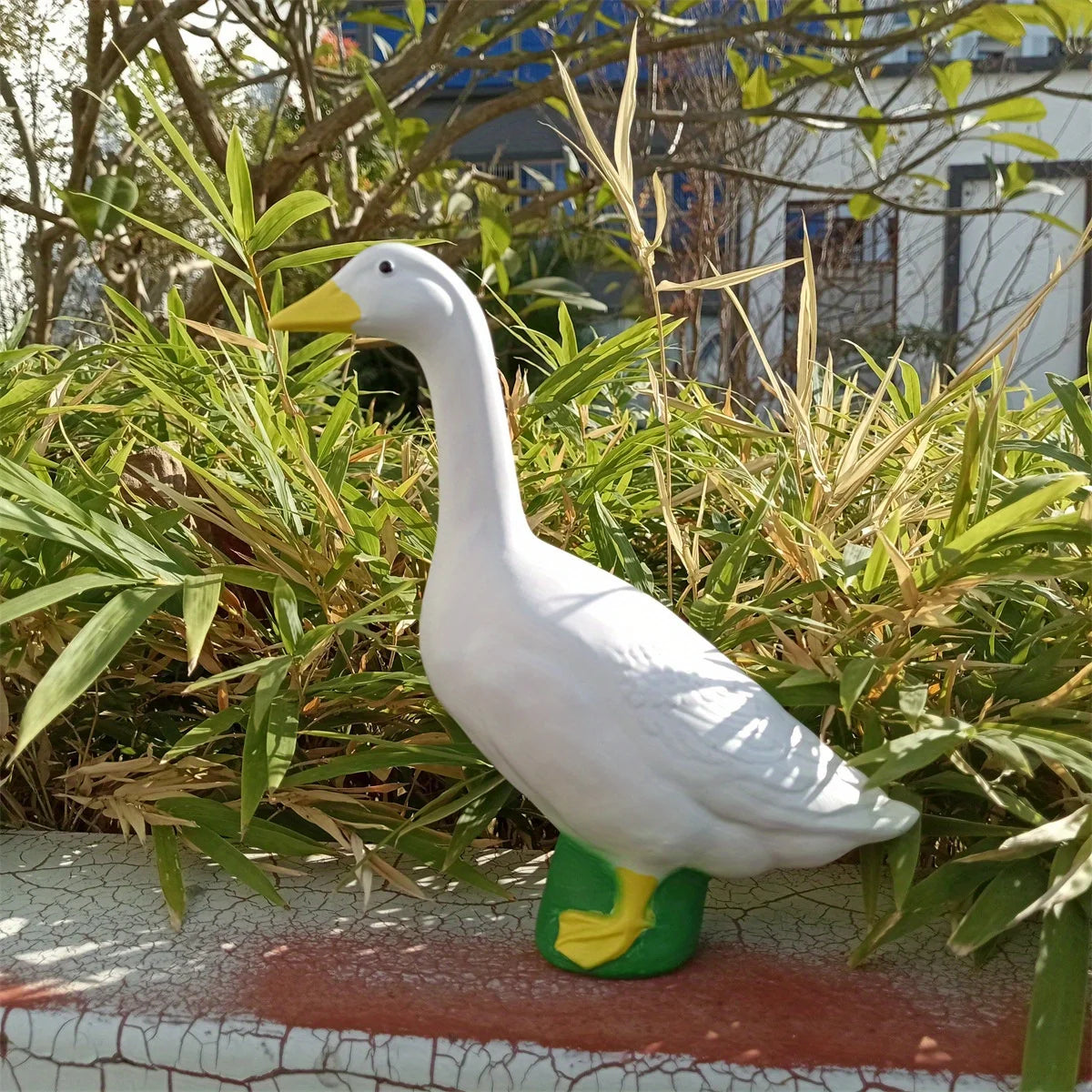 1Pc Artificial Resin Goose White Goose Swan Statue Ornament, Outdoor Garden Decoration Ornament, DIY Accessories