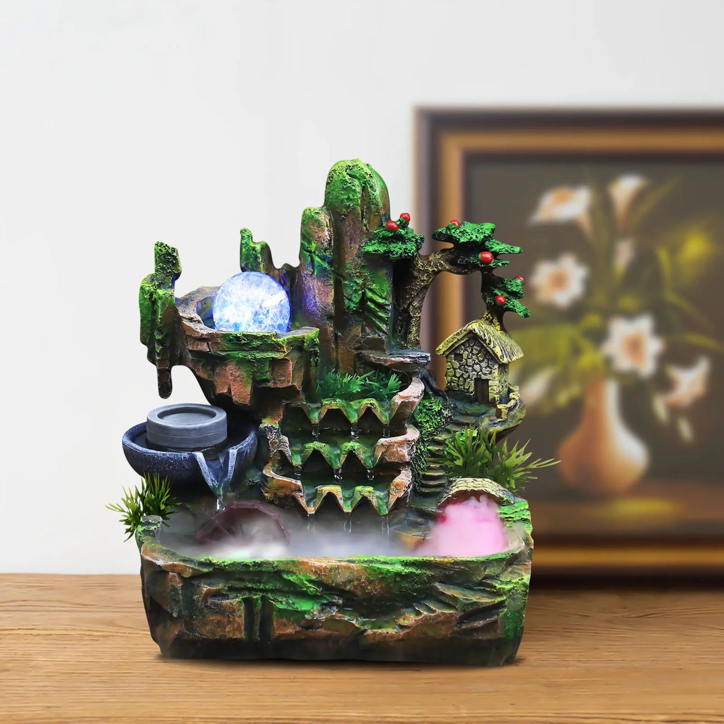 Rockery Water Fountain with Atomizer, Rotating Ice Crack Ball, Relaxing Effect, Ideal Gift for Home Decor and Well-being