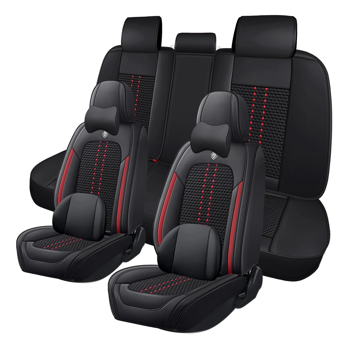 Universal car seat cover, waterproof PU leather, lined with breathable ice silk, 5-seat set for the whole car