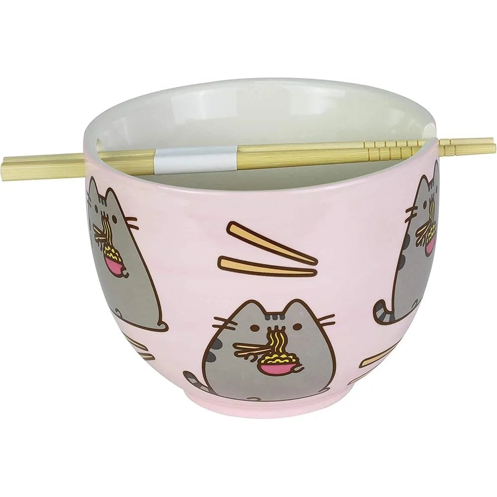 Pusheen Ramen Bowl and Bamboo Chopsticks Set High-Quality Stoneware Kitchen Gift Microwave Dishwasher Safe 18oz Fun Dining