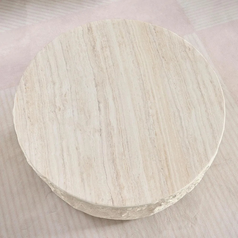 35.43'' Round Coffee Table, Fiberglass Vintage Center Table, Imitation Stone Table Front of The Sofa, Modern Coffee Table for Li