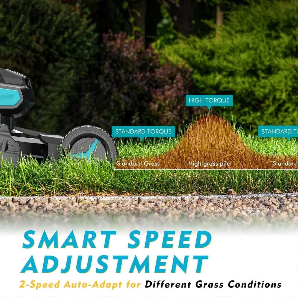 21 inch Brushless Lawn Mower, 2x20V Electric Cordless Lawn Mower, 6-Position Cutting Height Adjustment, Self Propelled Push Mowe