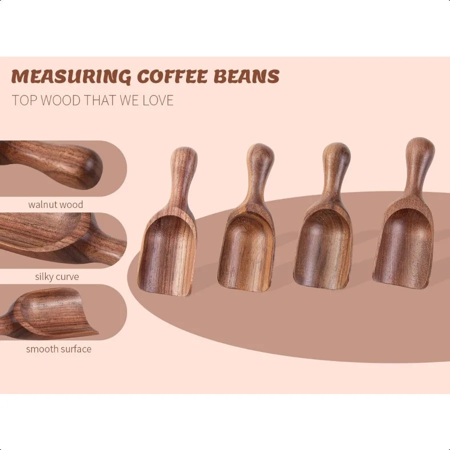 4PCS Wooden Small Scoops for Canisters Mini Wooden Scoops for Jars Measuring Scoops for Food Premium Black Walnut Wood Scoops f