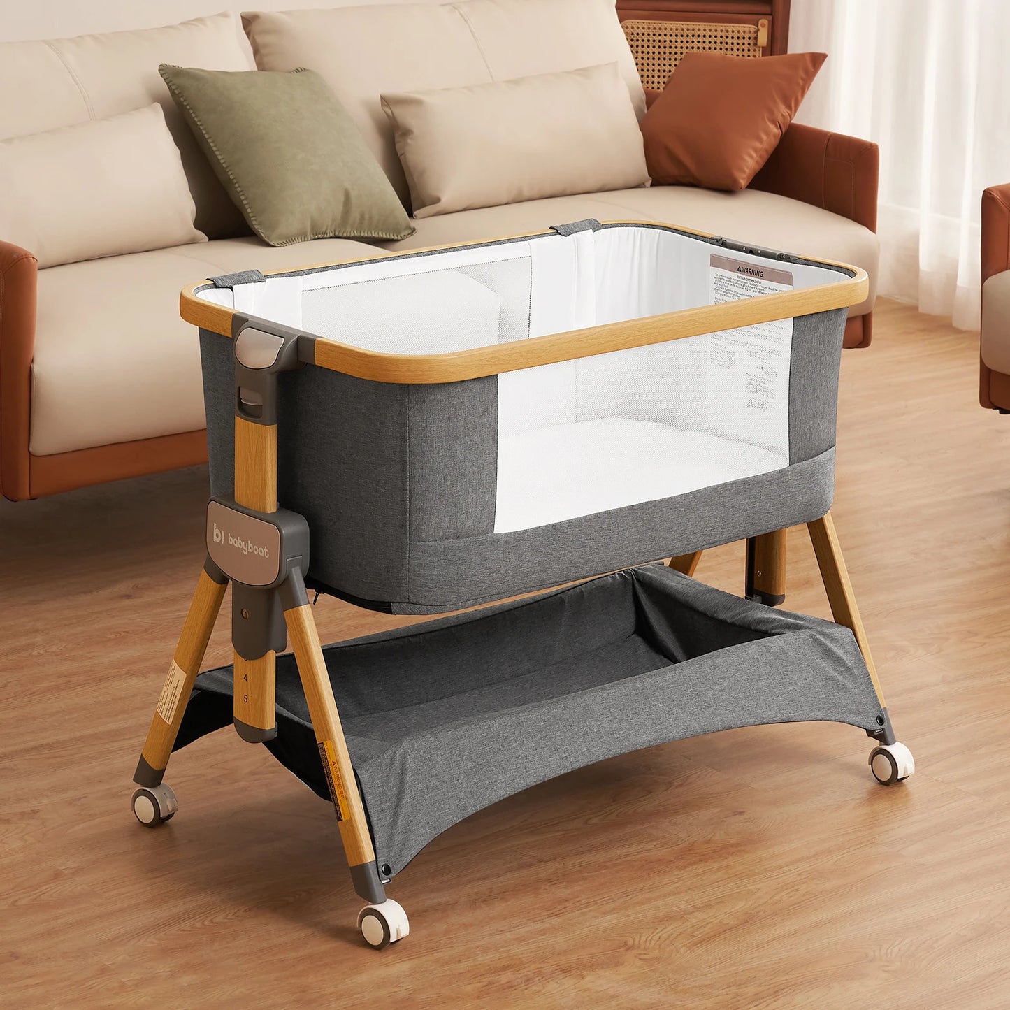 Cozy2 Baby Bedside Bassinet Sleeper Portable Travel Bassinet with Bigger Wheels 3 in 1 Bassinet Crib with Mattress, Storage Bask