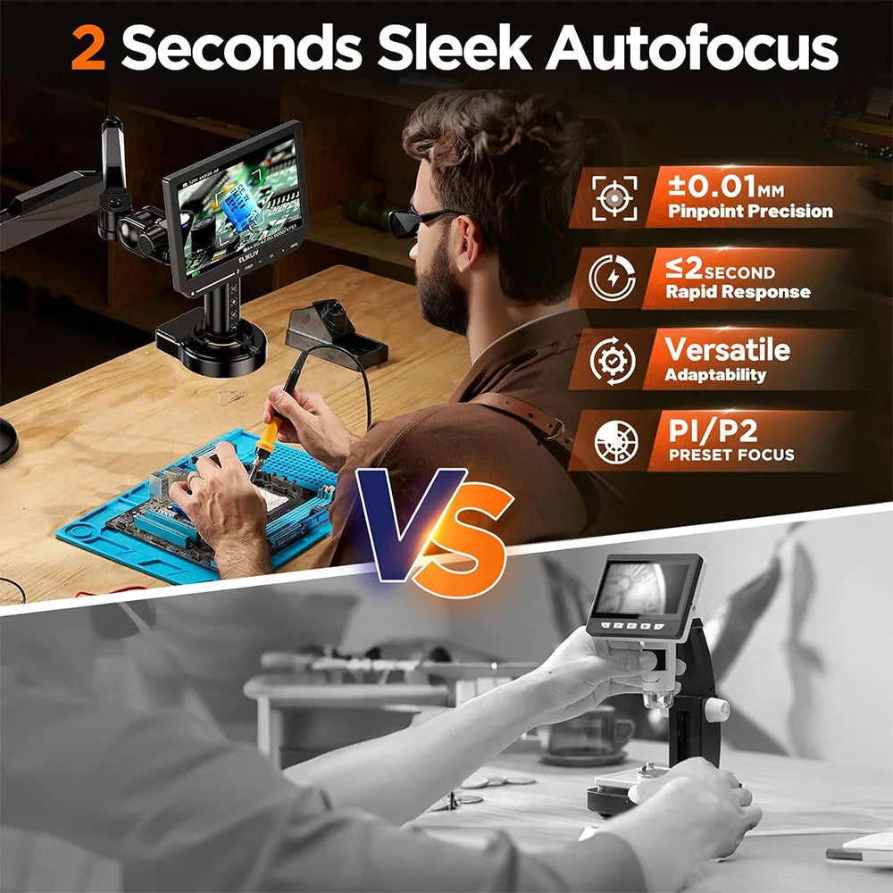 Elikliv EM4K-AF Flex 10.1'' Autofocus Digital Microscope 2000X with Arm HDMI 4K Soldering Microscopio for Electronics jewelry