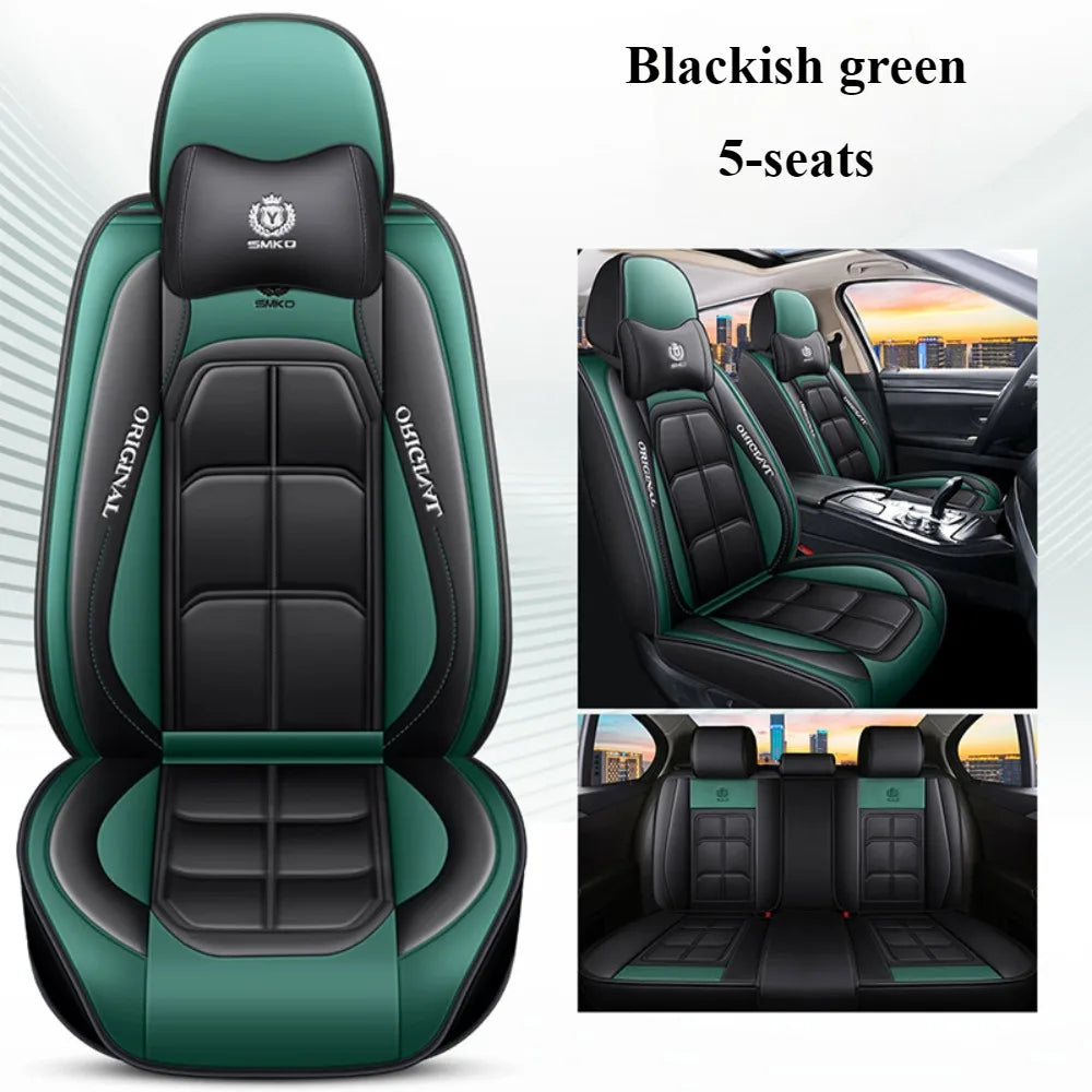 Comfort Edition 5-Seater PU Leather Seat Covers - 2 Headrests Included, Wear-Resistant, Easy to Clean, Full Car Interior Refresh