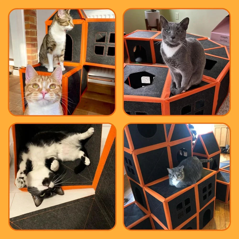 Cat House,Modular Fiber Tiger Tough Multi-Level Cat House Scratcher Playgrounds,DIY Waterproof Pet Hideaway Play House