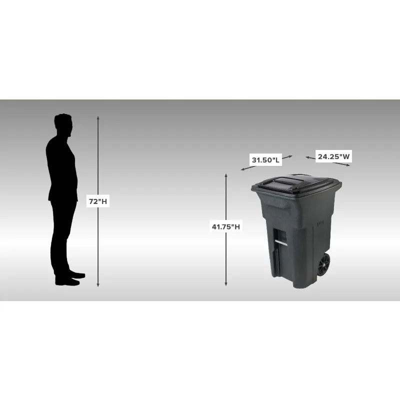 64 Gallon Black Trash Can with Wheels and Lid, Durable, Easy to Tilt and Roll