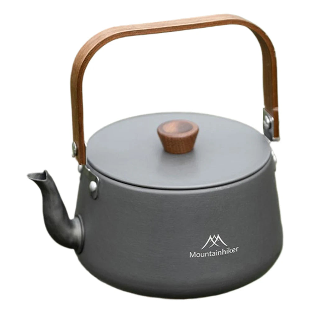 1.1L Camping Water Kettle with Wood Handle Teapot Coffee Pot Aluminum Alloy Ultralight Outdoor Kettle Tourist Cookware Supplies