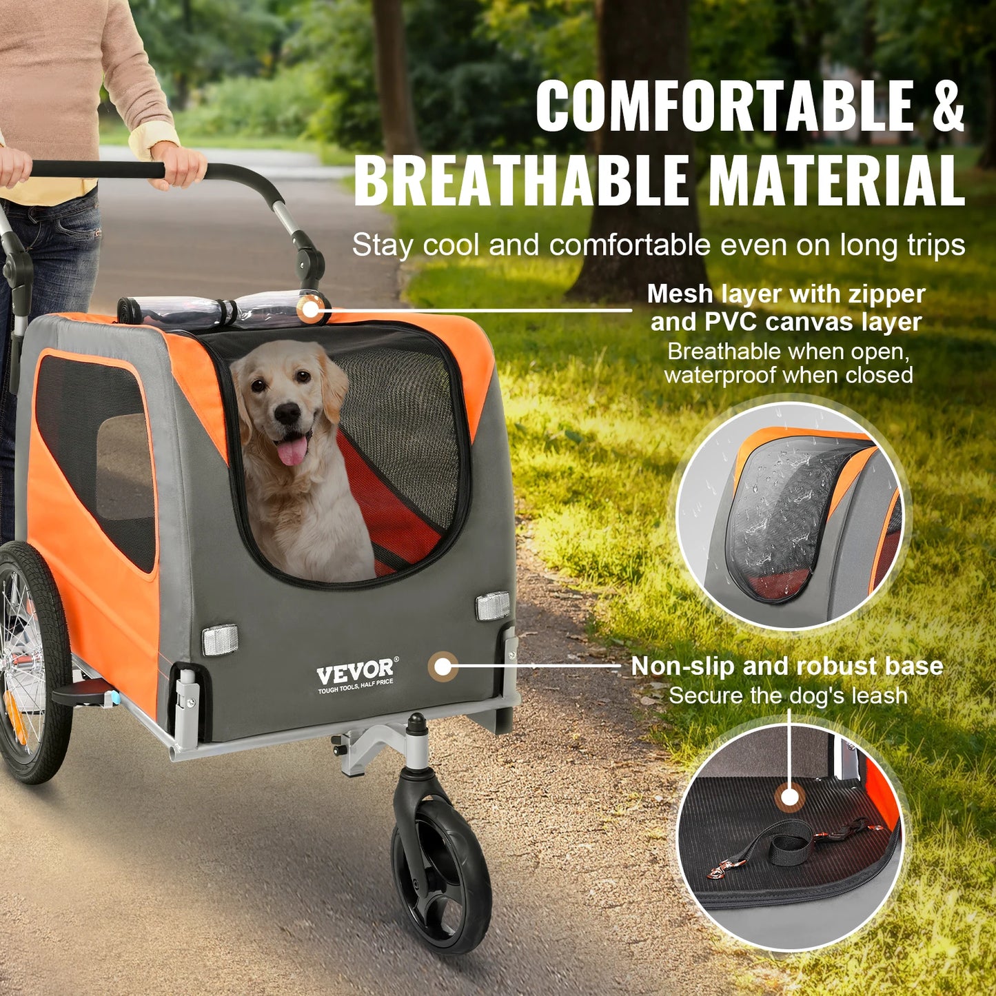 SucceBuy 66lbsDog Bike Trailer 2-in-1Pet Stroller Folding Cart Frame Bicycle Carrier with Wheels Universal Coupler for Dogs Cats