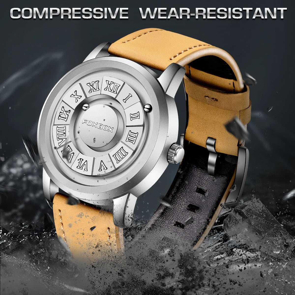 FOXBOX Men's Quartz Watch Fashion Personality Creative Scrolling Iron Ball Magnetic Pointer Waterproof for Male Watches Gift+Box