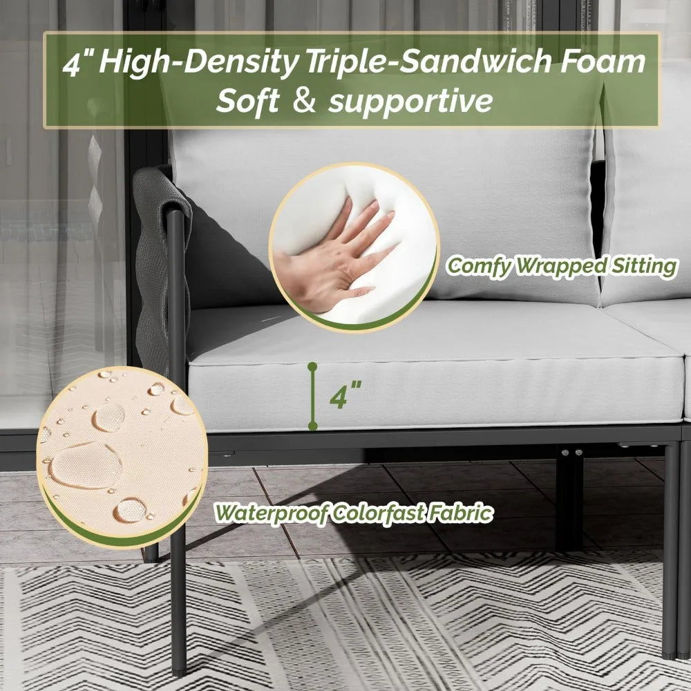 Aluminum 7-Piece Outdoor Patio Furniture Set, Conversation Sets with Comfortable Cushions, outdoor sectional and Tempered Glass