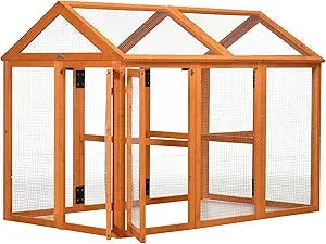 Chicken Run, Wooden Large Chicken Coop, Combinable Design with Perches & Doors for Outdoor, Backyard, Farm, 4.6' x 2.8', Orange