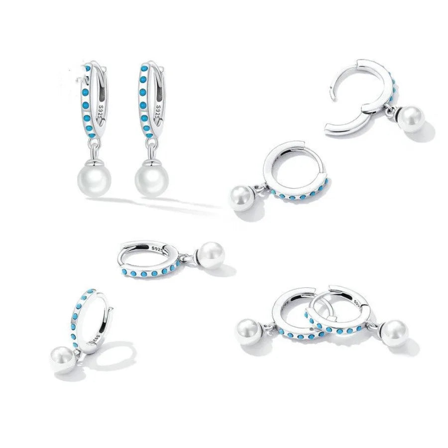 Women's Fashion Simple Sterling Silver Turquoise Bead Earrings