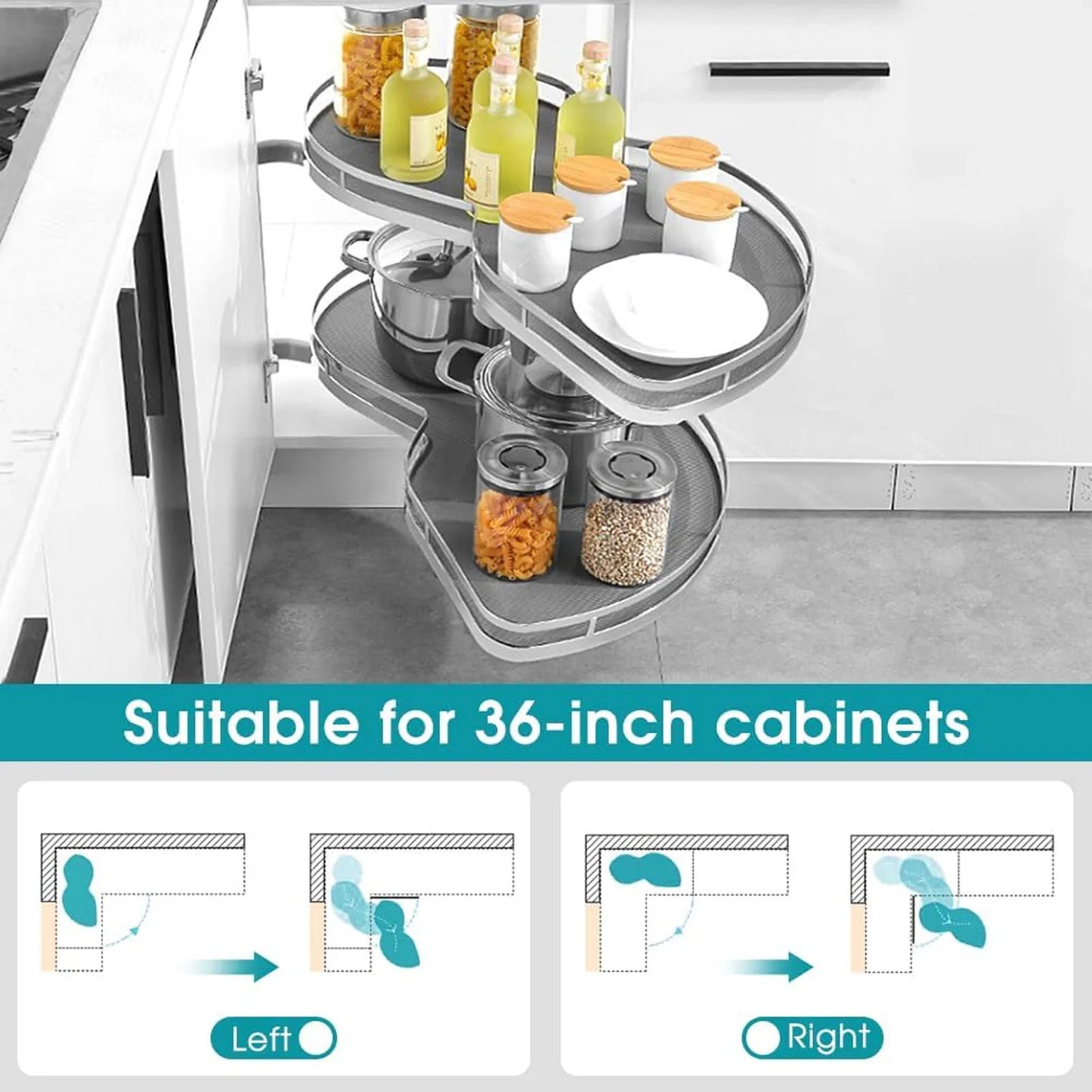 Blind Corner Cabinet Tray 2 Tier Height Adjustable Strong Load Bearing Cabinet Swing Pull Out Organizer Swing Pull Out Organizer