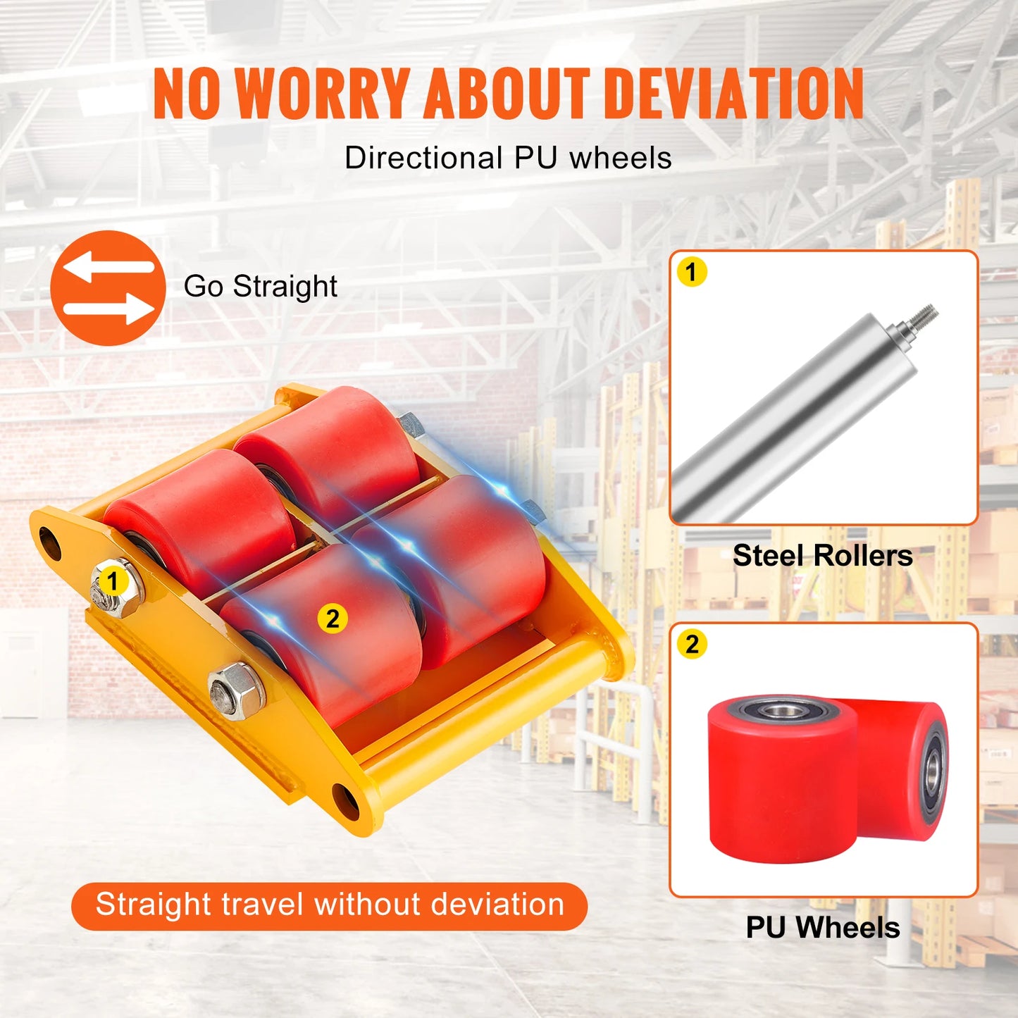 SucceBuy All-Steel Industrial Machinery Mover Pallet Trolley 6T Small Carrying Tank W/ 360Degree Rotation for Transporting Cargo