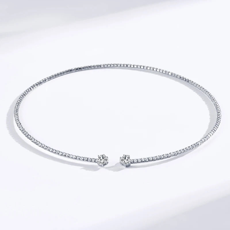 OXTAO 6x6mm Moissanite Love Heart Choker Necklace Real 925 Sterling Silver For Women Open Collar Choker Necklace Jewelry Gift