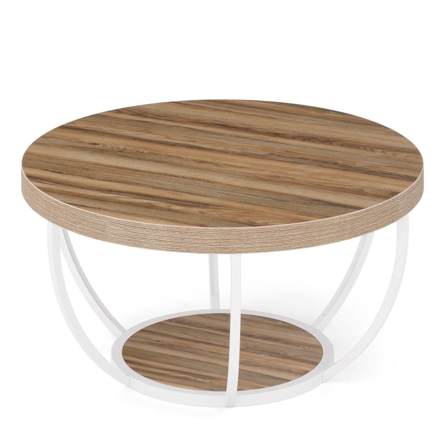 Tribesigns 31.7" Round Coffee Table, Industrial 2-Tier Circle Coffee Table with Storage Shelves, Modern Wooden Sofa Side Table