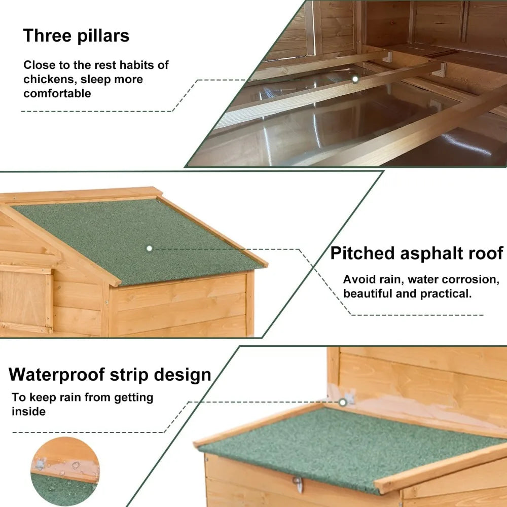 Mobile Chicken Coop with Wheels Large Hen House with Nesting Boxes Portable Chicken House for 4 to 6 Chickens Wooden Poultry Cage