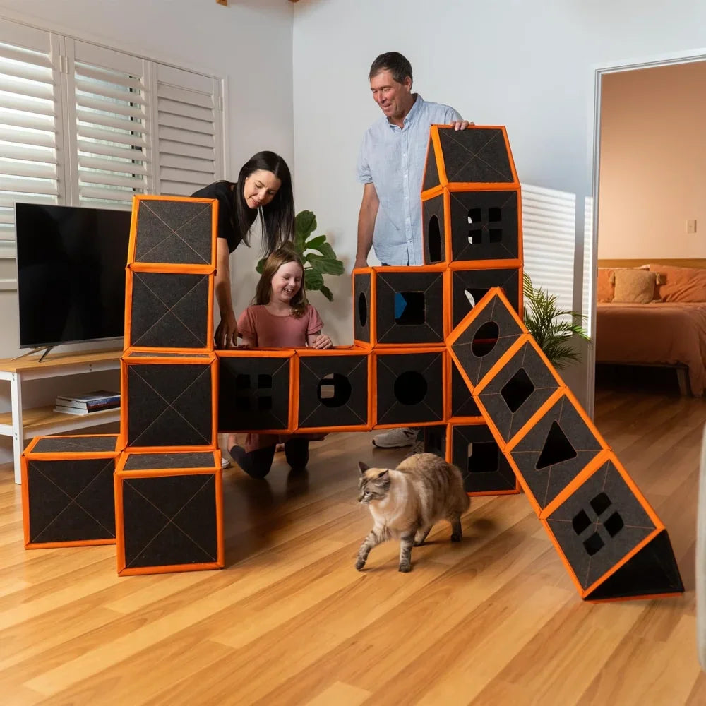Cat House,Modular Fiber Tiger Tough Multi-Level Cat House Scratcher Playgrounds,DIY Waterproof Pet Hideaway Play House