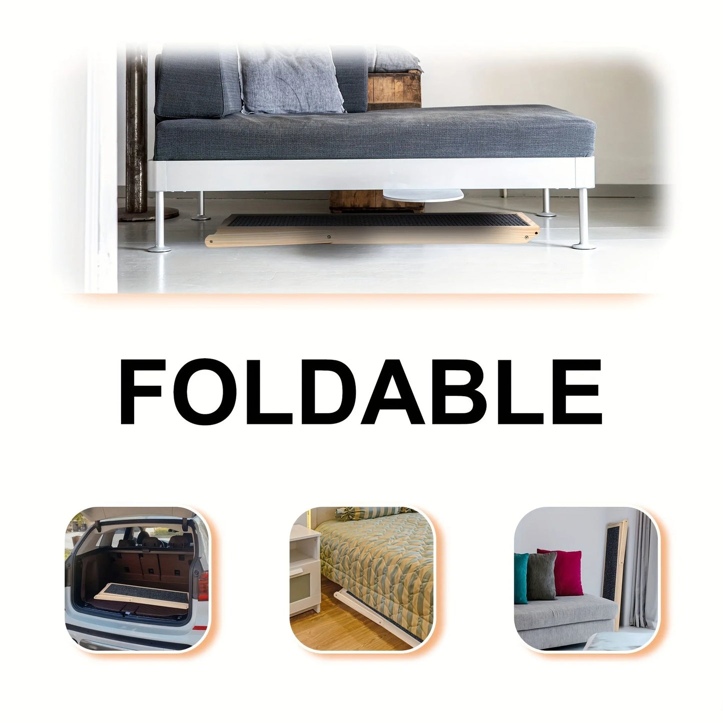 Adjustable Dog Cats Ramp, Upgraded Folding Portable Wood Pet Ramp for Small and Older Animals, 42" Long, Height from 14" to 26"