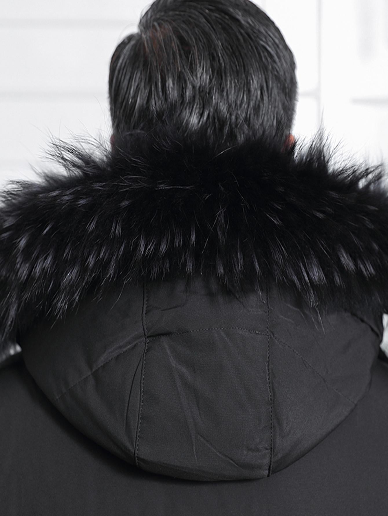 Men'S Long Warm Hooded Coat with Faux Fur Collar | Thickened Winter Jacket for Middle-Aged and Elderly Men, Solid Color, Regular Fit, Zipper Closure