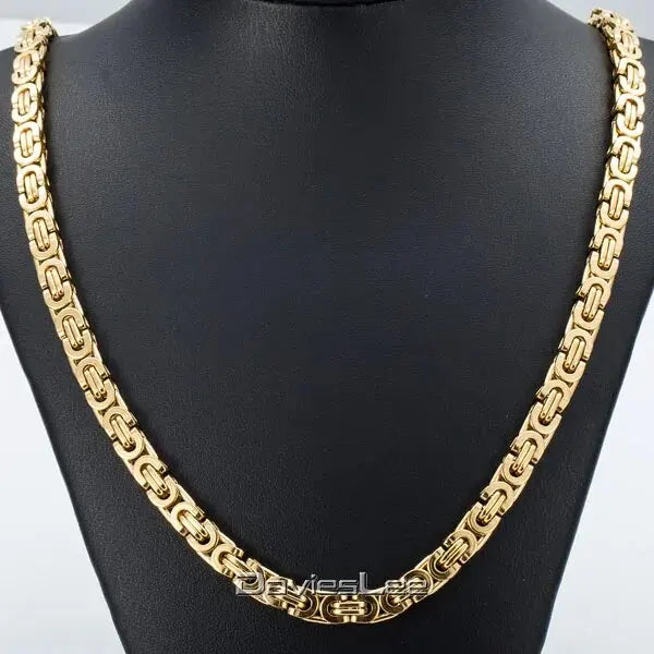 Hermah 7mm Mens Necklaces Fashion Jewelry Stainless Steel Byzantine Chain Necklace for Men Gift Jewelry