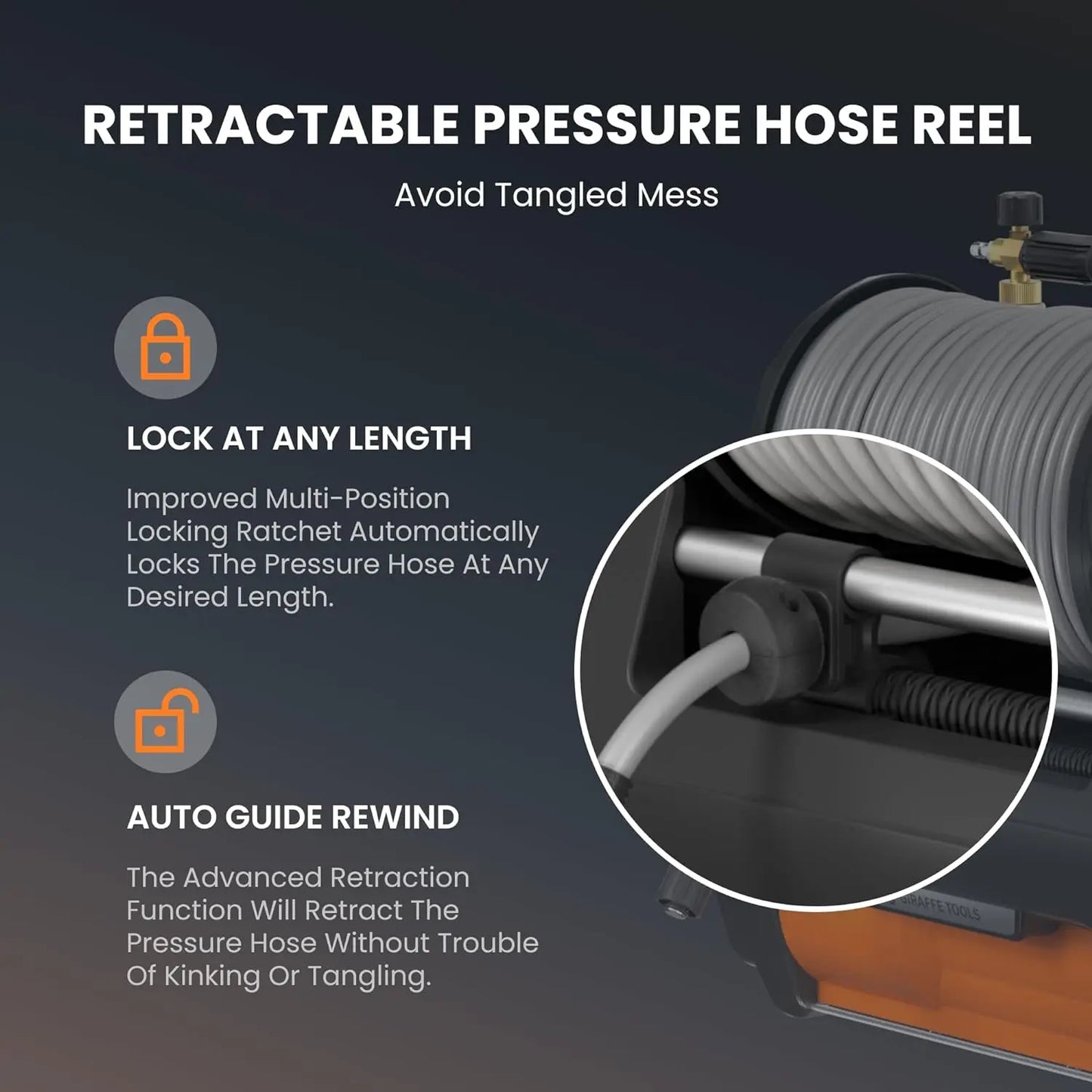 Giraffe Tools Grandfalls Pressure Washer PRO, Max 3300 PSI, 1.6 GPM, Electric Wall Mounted Power Washer with 100FT Reel