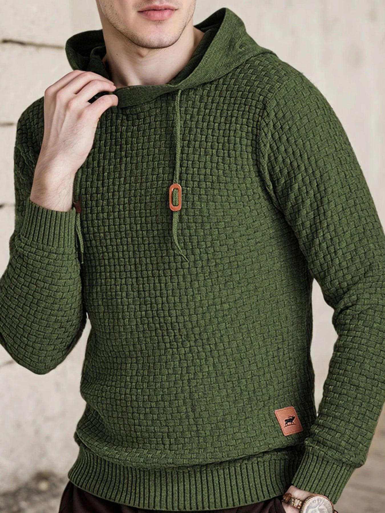 Men's Hooded Long-Sleeved Knitted Casual Pullover Sweater