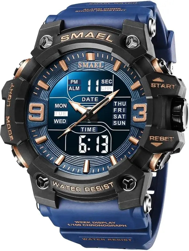 Men's Large Face Outdoor Sports Watches Military S-Shock Watch Waterproof, Backlight, Alarm, Stopwatch Features - Rugged Wristwa