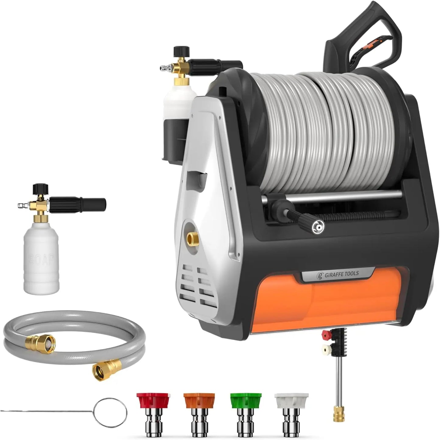 Giraffe Tools Grandfalls Pressure Washer PRO, Max 3300 PSI, 1.6 GPM, Electric Wall Mounted Power Washer with 100FT Reel