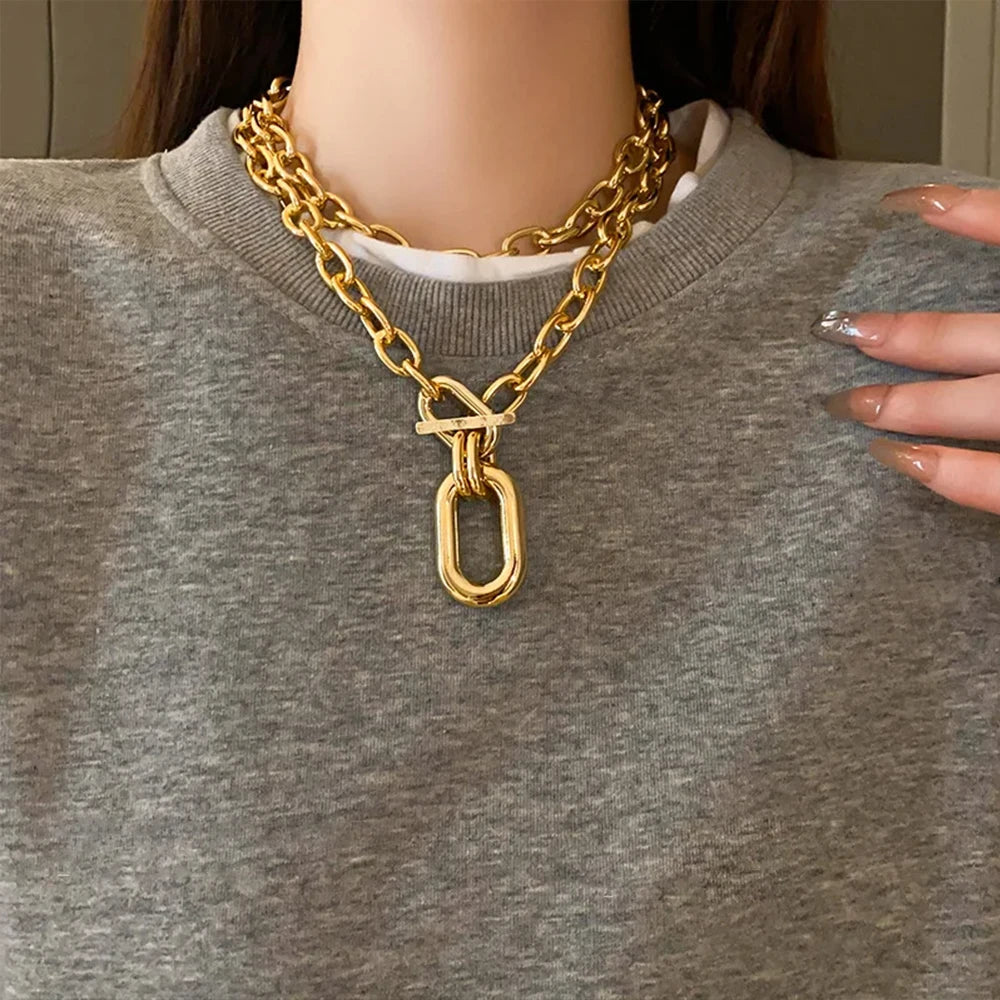 Stylish Geometric Clavicle Necklace For Women - Adjustable Multi-Layer Chain With Metallic Clasp | Hypoallergenic Dainty Jewelry