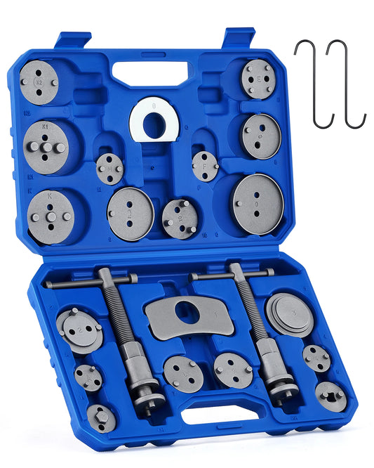 OMT 24Pcs Universal Disc Brake Caliper Tool Piston Pad Wind Back Hand Kit W/ Hooks Compressor Tool Kit Heavy Duty Wind Back Set