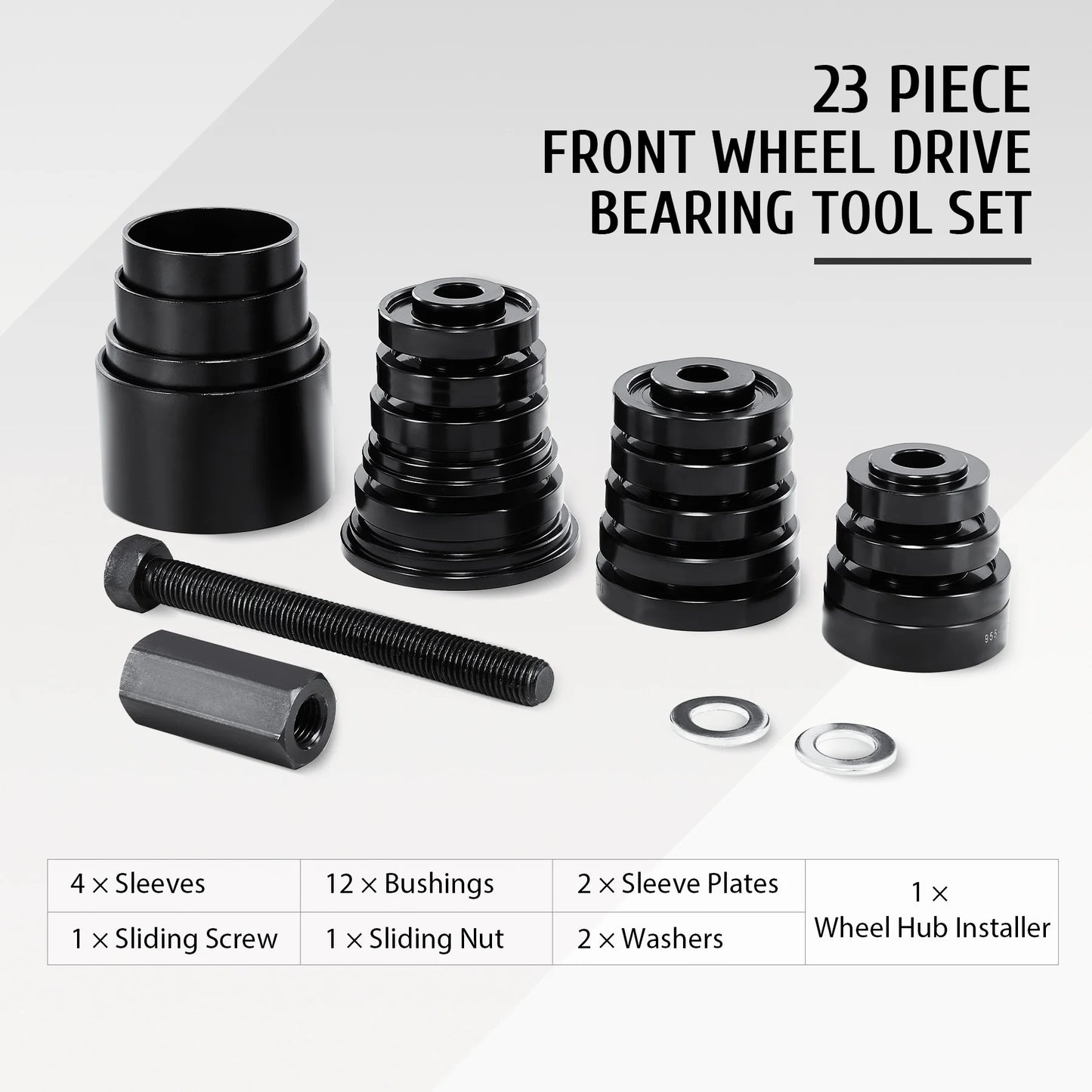 OMT FWD Front Wheel Drive Bearing Press Removal Adapter Puller Pulley Tool Kit 23Pcs  Adapter Puller Pulley Tool Kit W Case